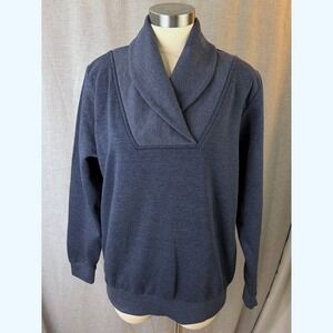 Vermont Country Store Shawl Collar Pullover Sweater Sweatshirt Blue Soft Knit M